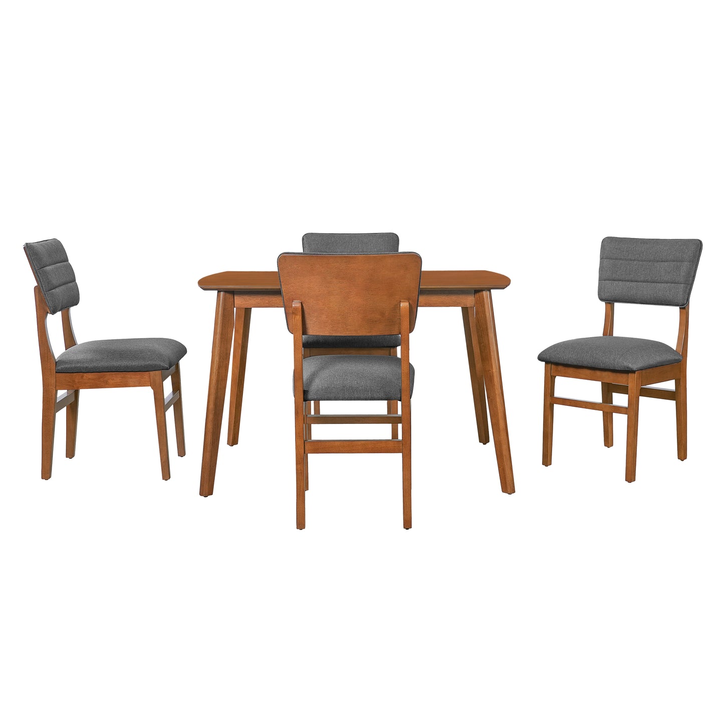 Farmhouse Dining Table Set for 4 with Upholstered Chairs - Brown & Gray