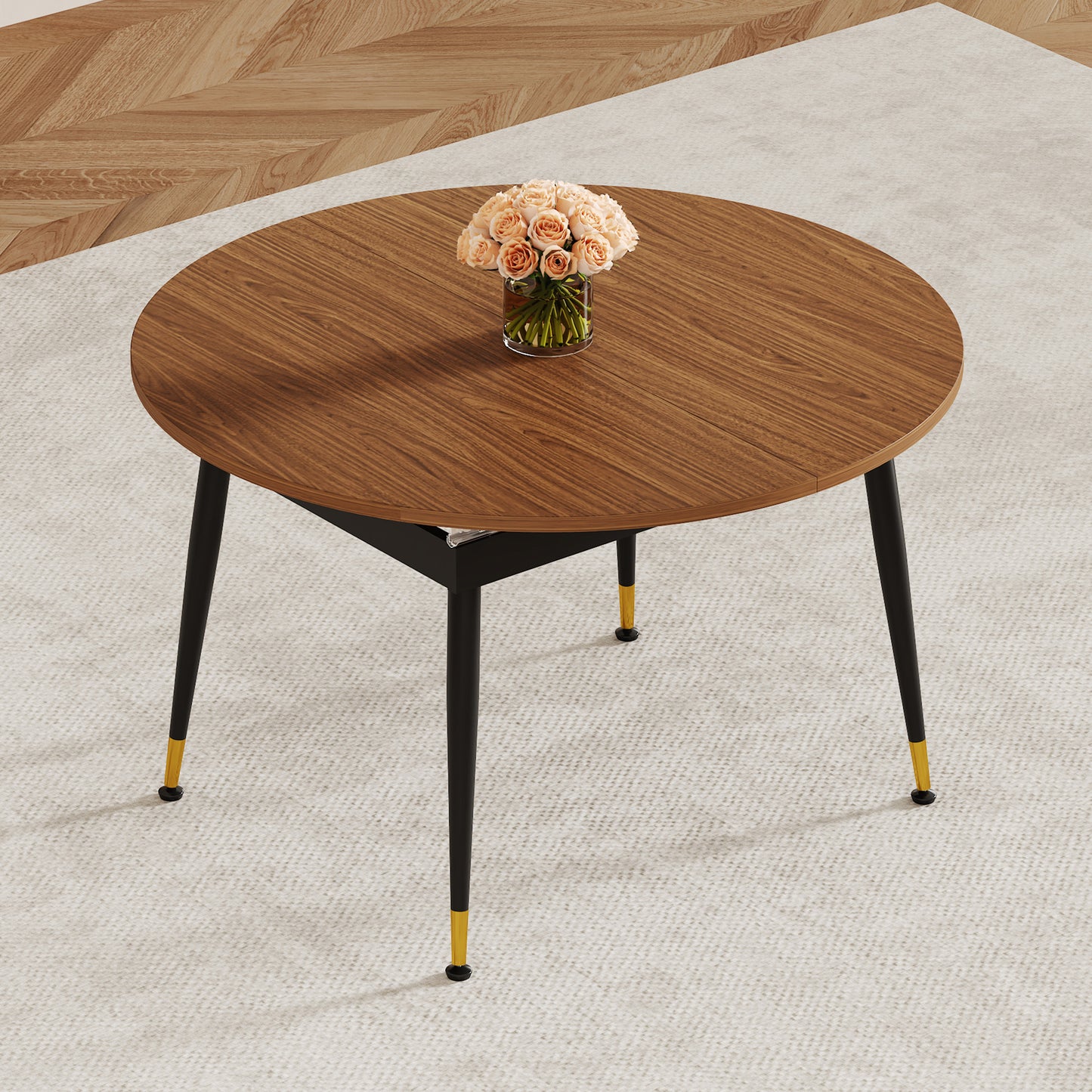 Walnut Oval Extendable Dining Table, MDF Top Modern Expandable