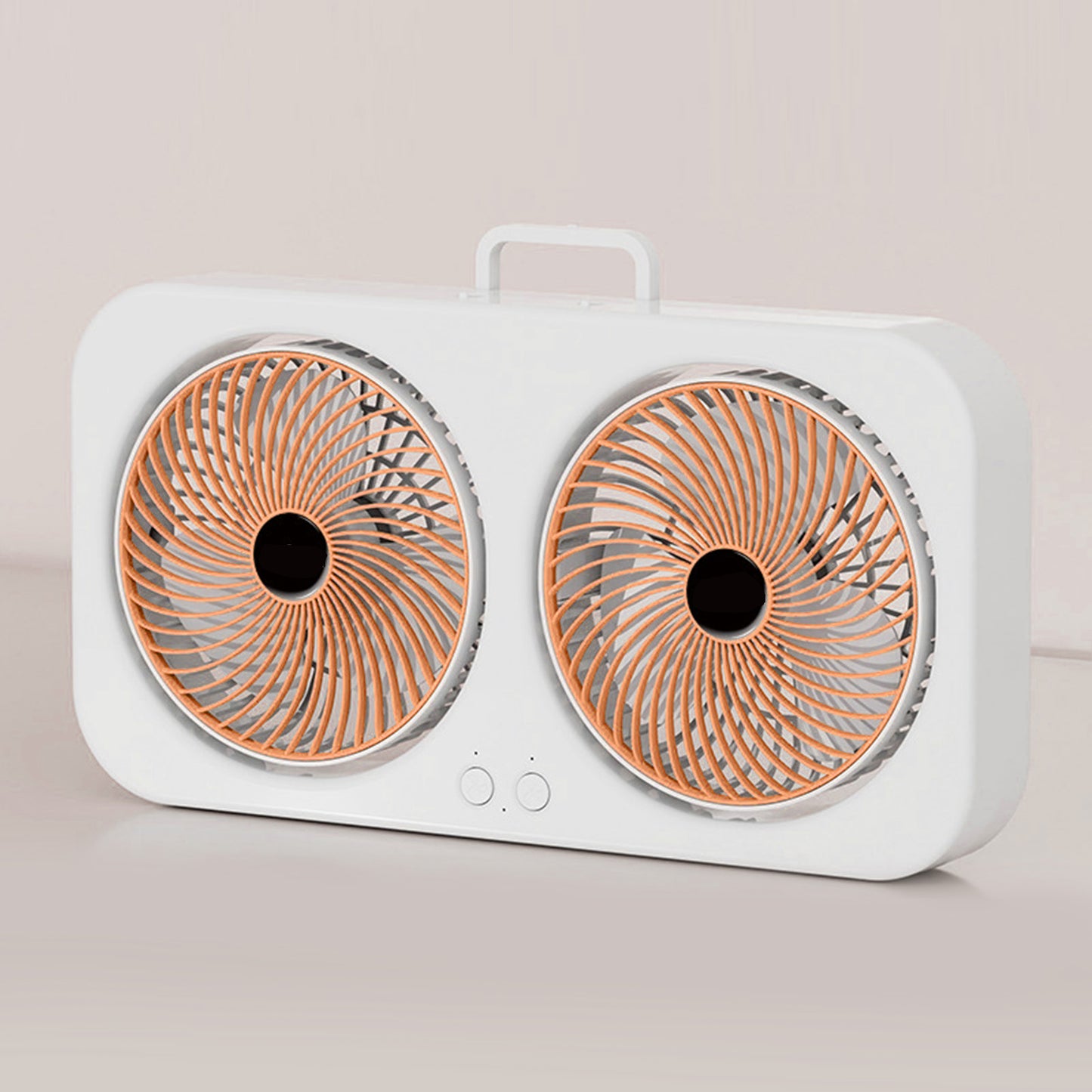 Silent USB Rechargeable Dual Fan with Multi Speed Control - Orange