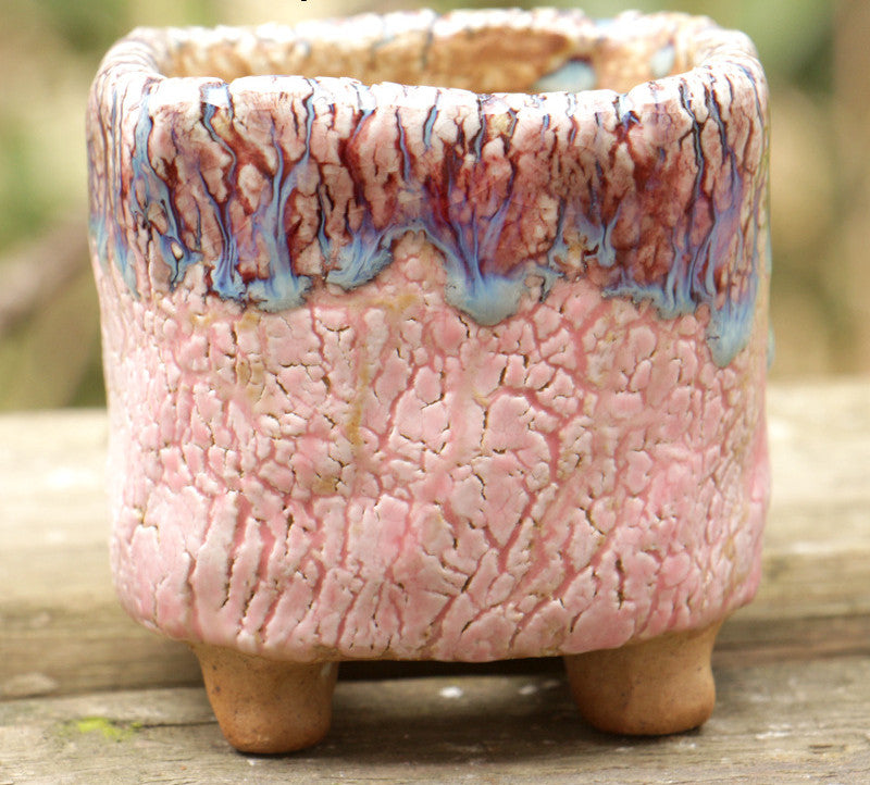 Creative Ceramic Flowerpot with Hand-Controlled Bursting Flow Glaze