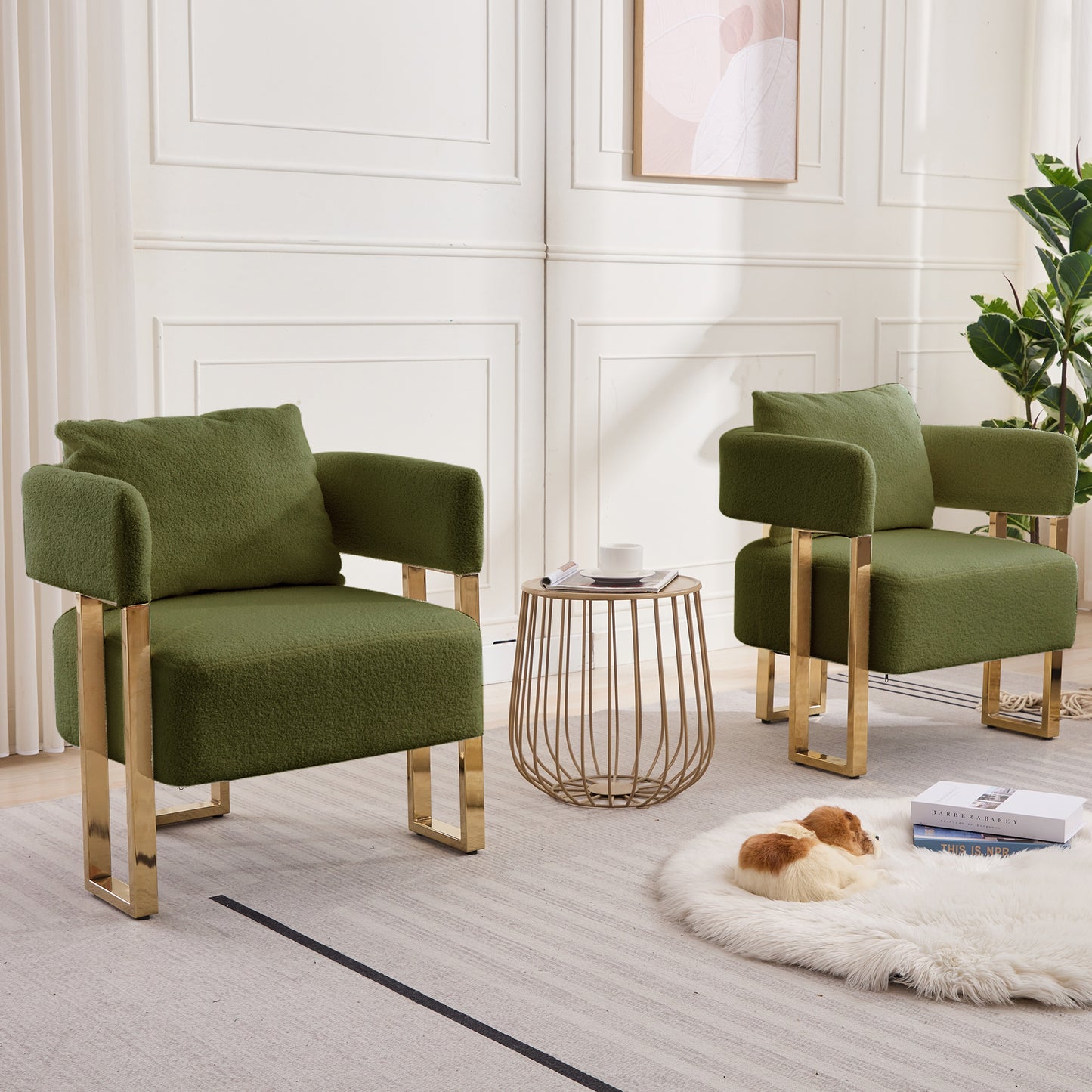 Modern Green Decorative Chair with Gold Metal Legs - Teddy Upholstered