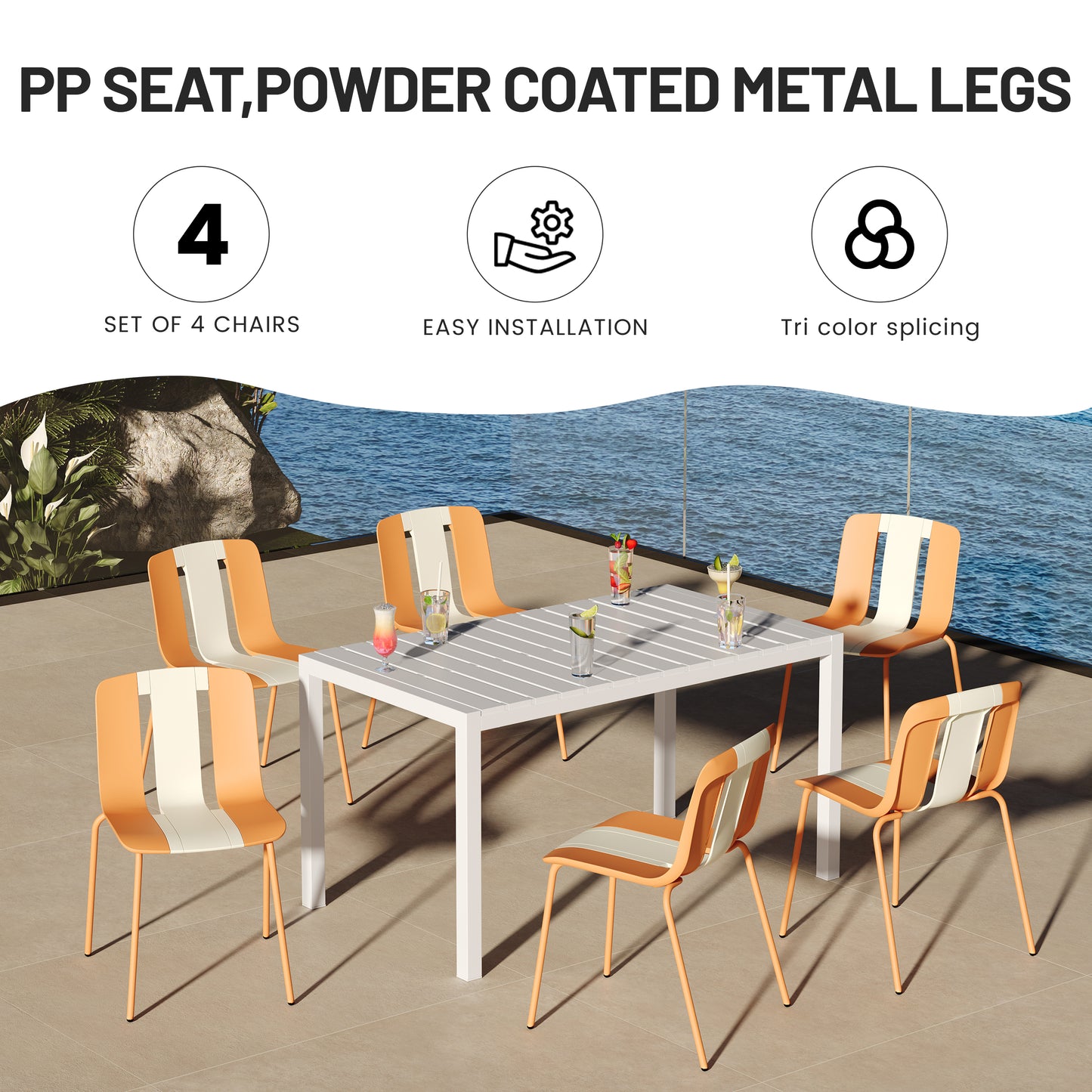 4-Pack Modern Striped Color Block Chairs - Indoor/Outdoor Seating