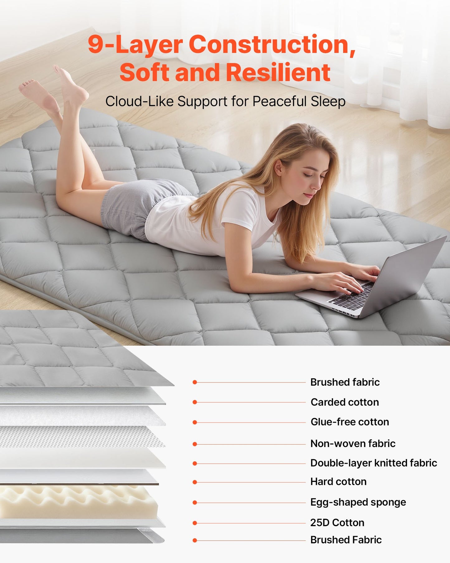 Foldable Japanese Tatami Mattress - Twin Size Floor Bed with Storage Bag, Gray