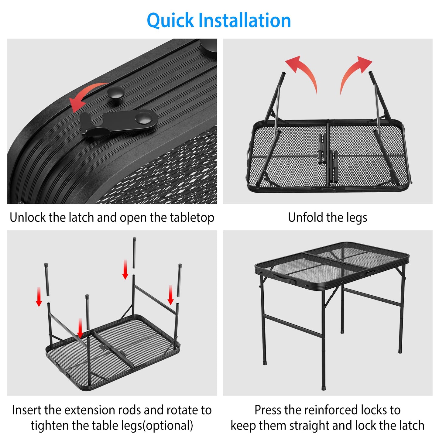 Foldable Camping Table - Adjustable Height, 88lbs Capacity