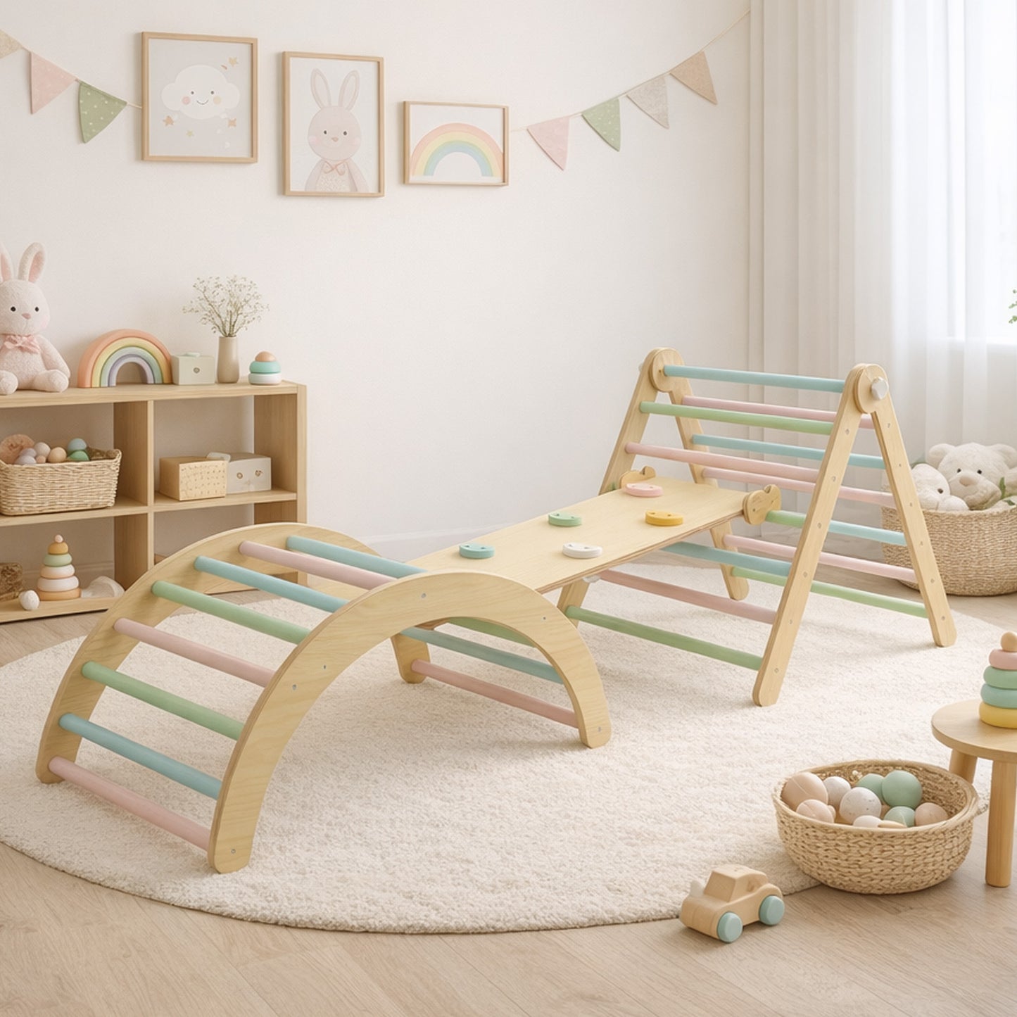 Toddler Climbing Toy Wooden Arch Ramp Ladder Set Indoor Playground
