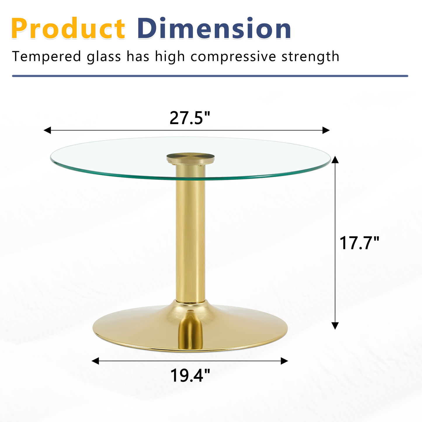Round Tempered Glass Coffee Table - 27.5-Inch Diameter, Gold Base