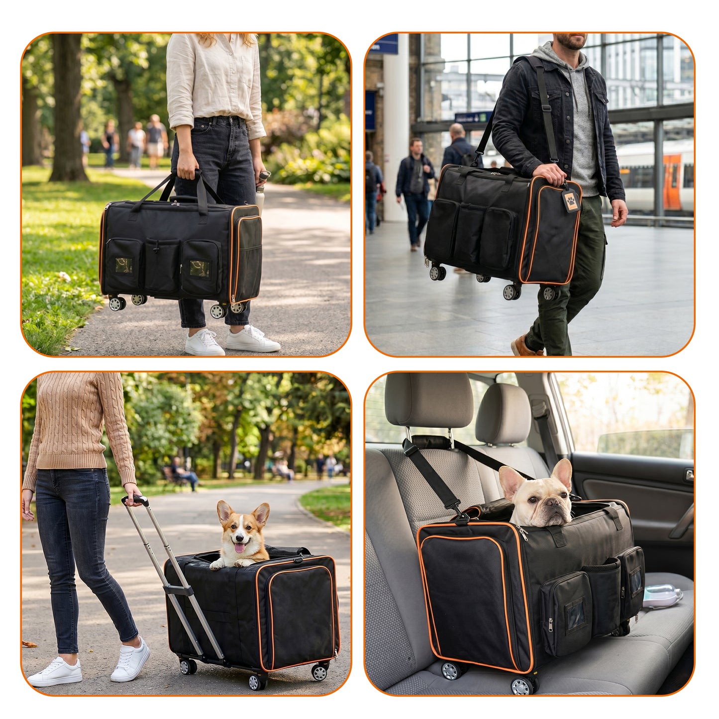 2 In 1 Large Cat Carrier For Cats,Rolling Pet With Wheels,Expandable
