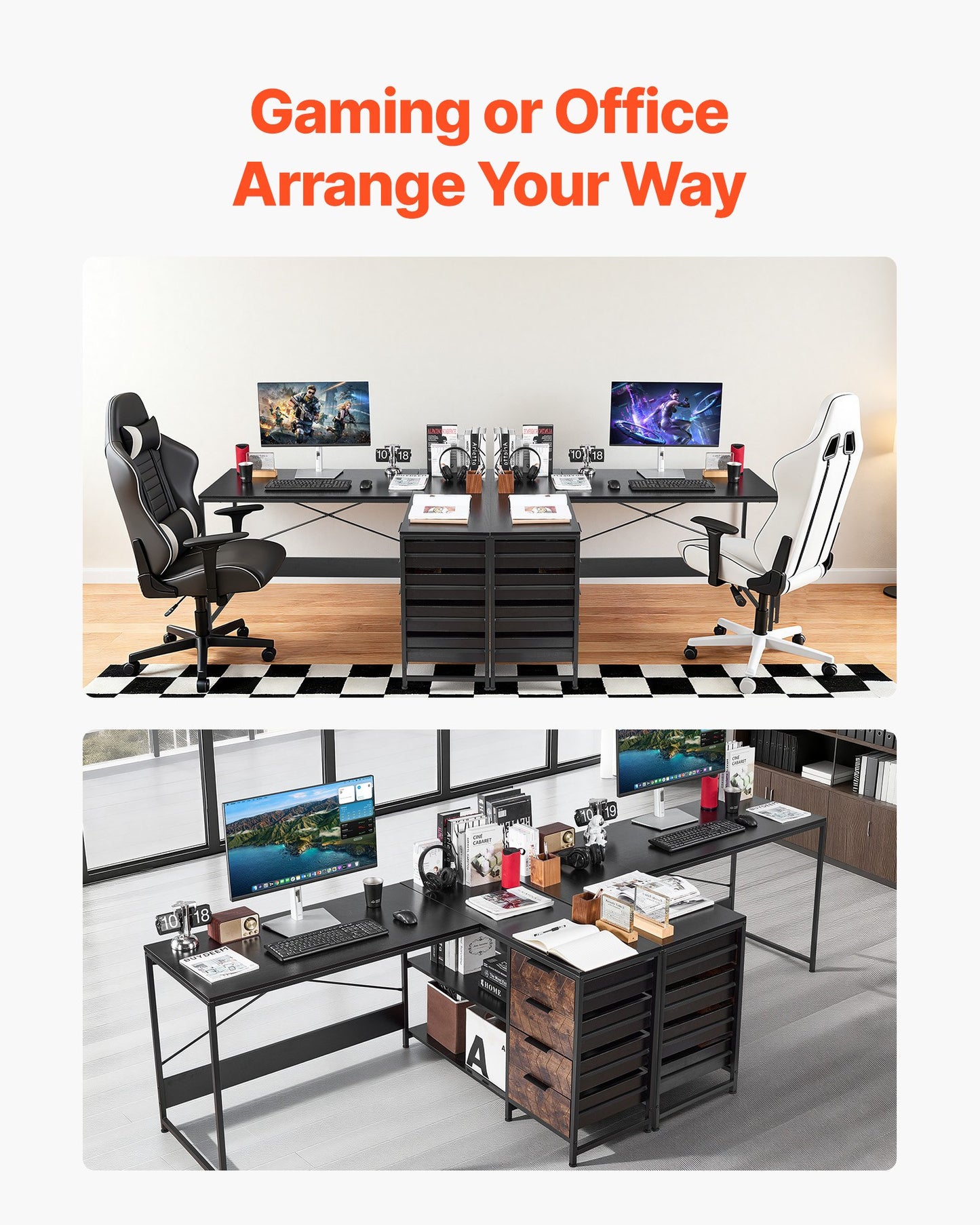 Reversible L-Shaped Computer Desk with Drawers & Shelves - 59 Inch Home Office Workstation