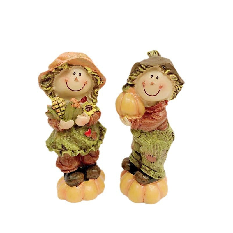 Fall Harvest Thanksgiving Pumpkin Decor Doll Ornaments - Resin Crafts
