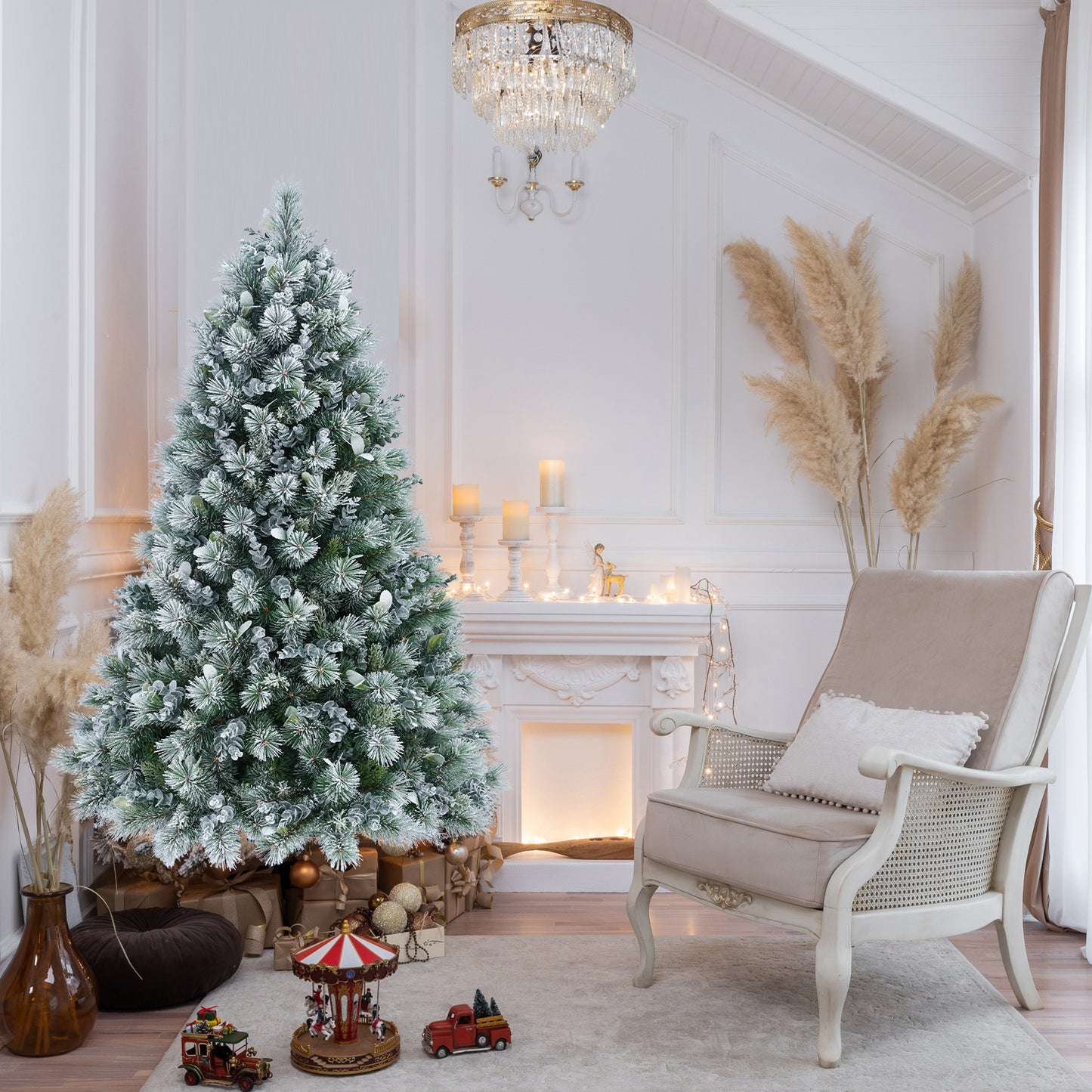 Snow Flocked Christmas Tree - Premium Artificial Pine with 404 Tips