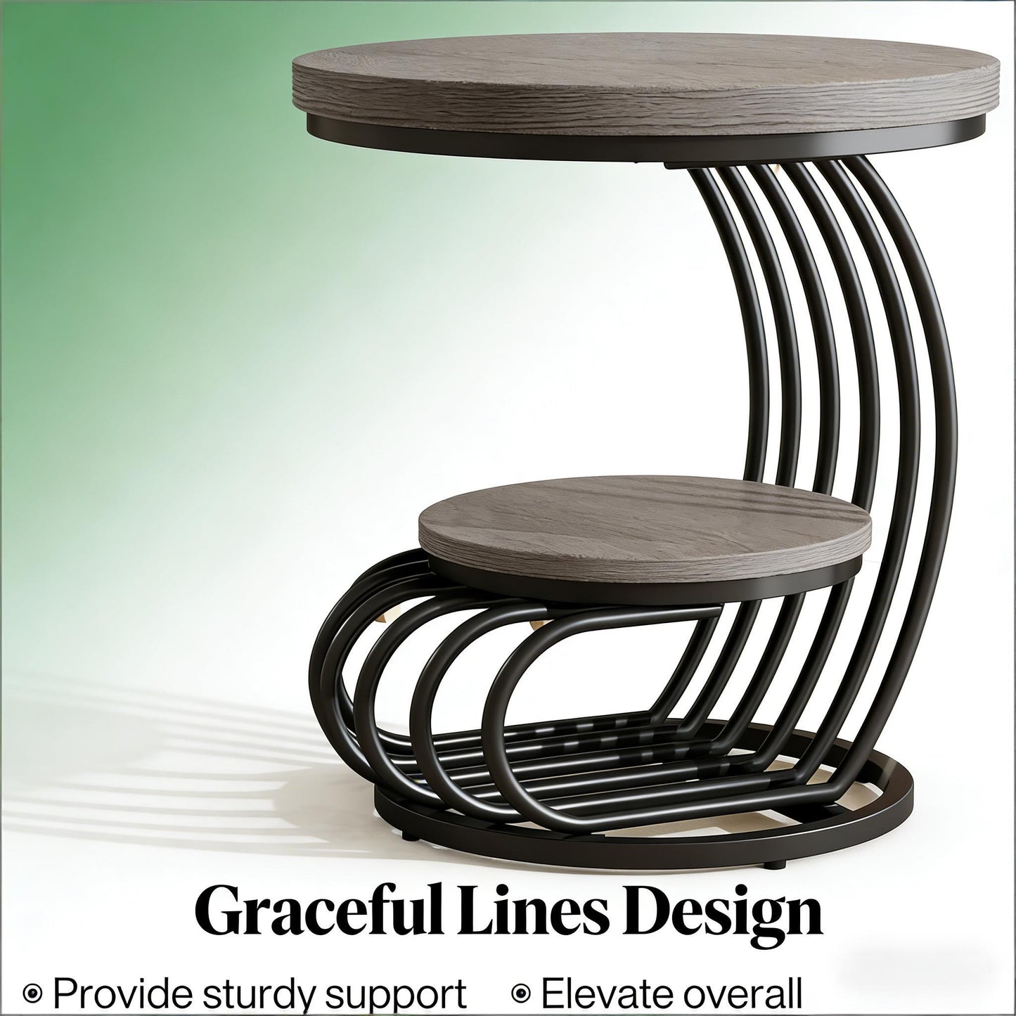 2-Tier Round Side Table - Elegant End Table with Storage
