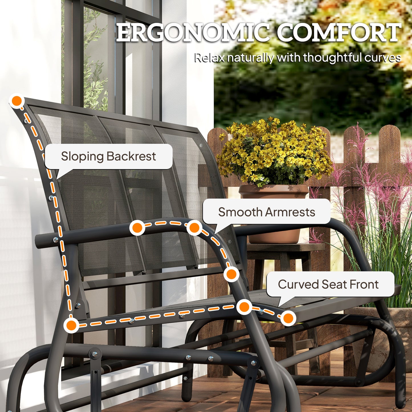 3-Person Outdoor Patio Glider Bench - Black, Breathable Mesh Fabric