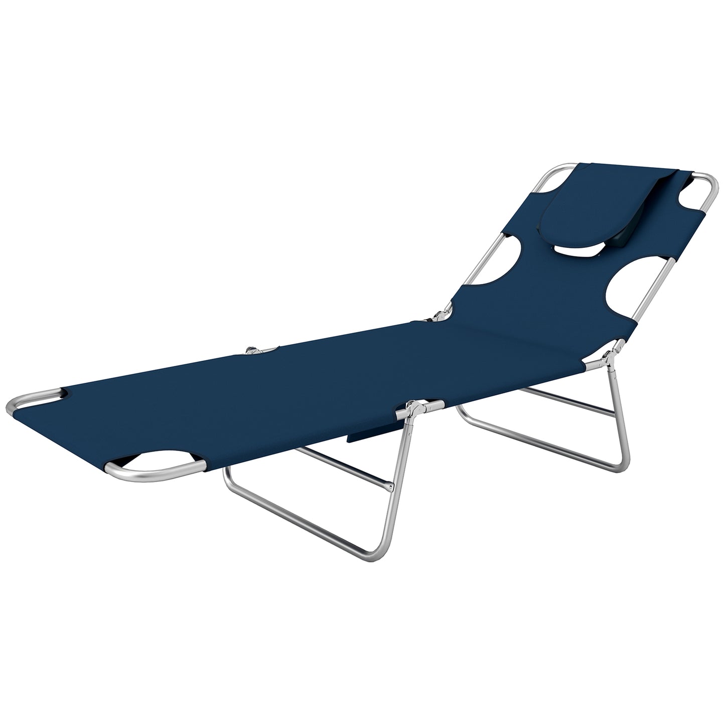 Folding Outdoor Chaise Lounge Chair with Adjustable Backrest - Dark Blue