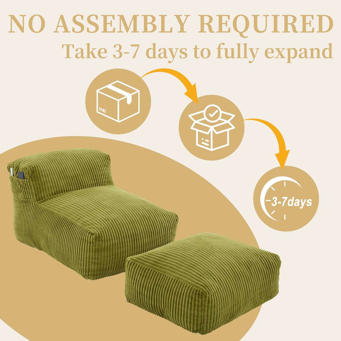 Large Memory Foam Bean Bag Chair with Ottoman - Olive