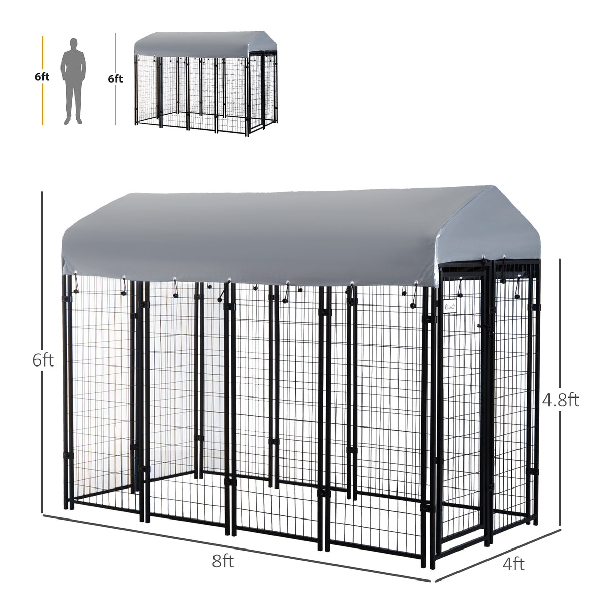 Heavy Duty Outdoor Dog Kennel with Roof, UV-Resistant Waterproof Cover, Large Enclosure for Large Dogs
