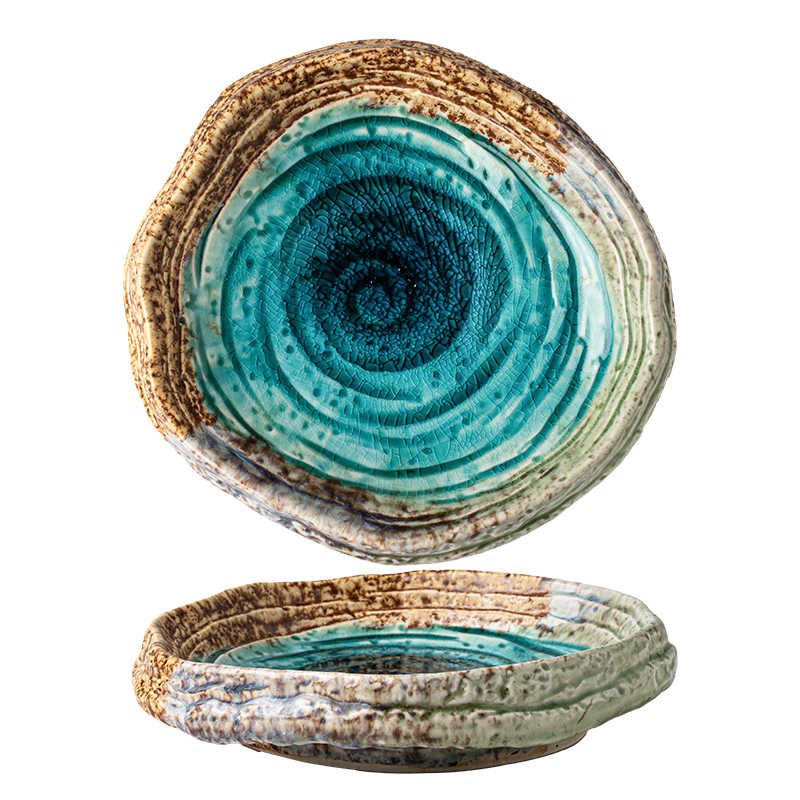 7-Inch Ceramic Salad Plate with Retro Ice Crackle Design, Blue