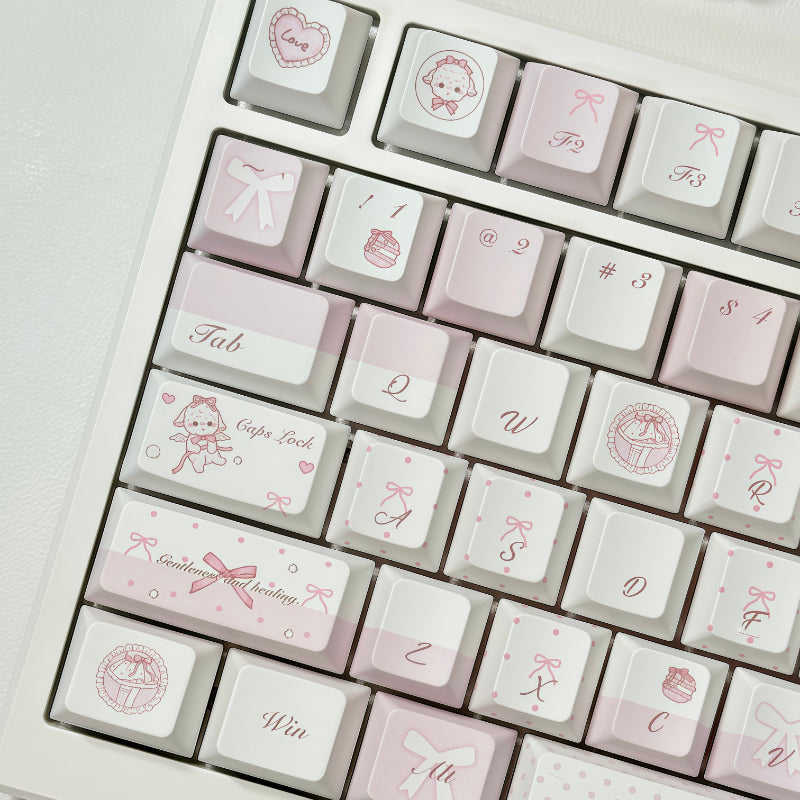 Cute Pink and White Sheep Keycap Set - Sweet Design