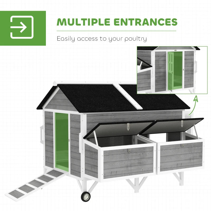 Wooden Chicken Coop with Wheels Handles 2 Nesting Boxes 4 Perches 2 Trays Gray