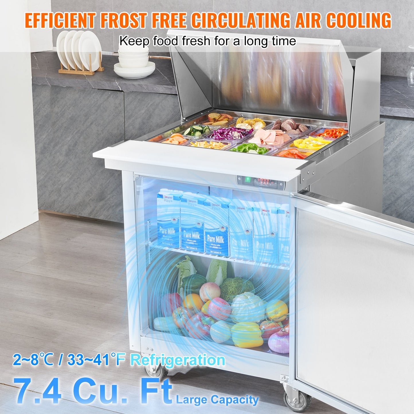 Commercial Refrigeration Sandwich Prep Table 28 Inch with 1 Door & 12 Pans