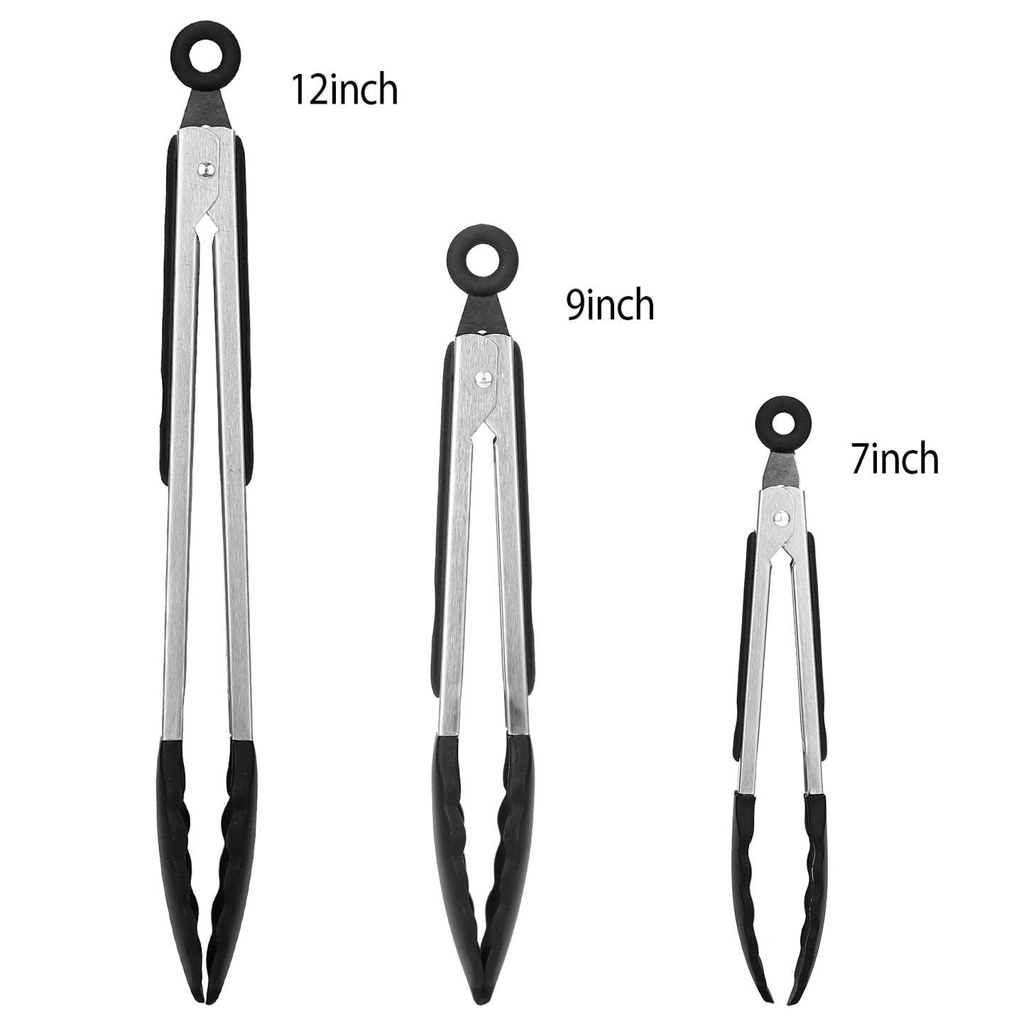 Stainless Steel Locking Tongs Set with Silicone Tips - 3 Pcs