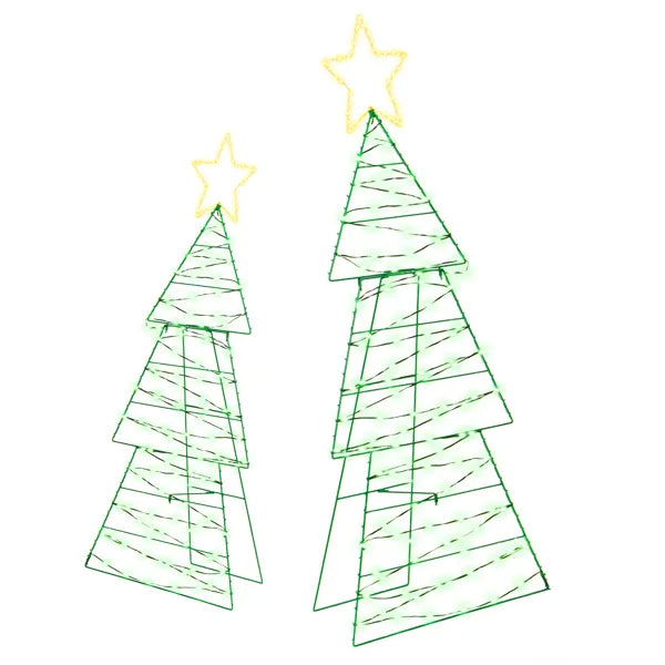 Lighted Metal Christmas Tree Yard Decorations - Set of 2, 150 LED Lights