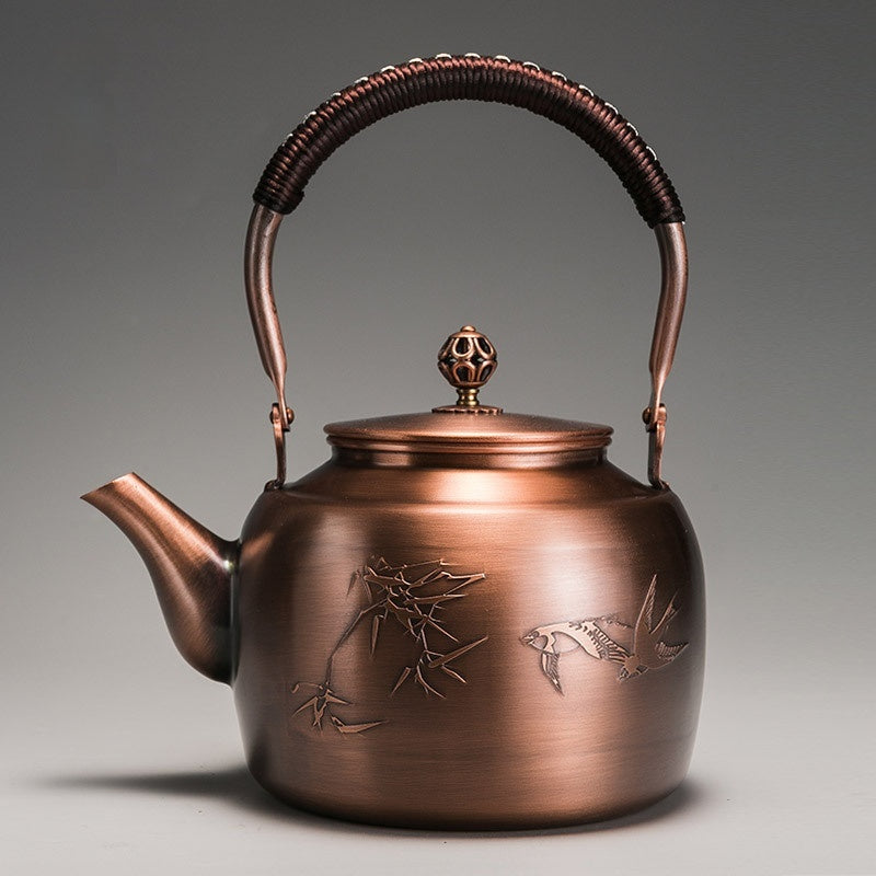 Copper Tea Brewing Pot with Manual Mechanism Antique Style Kitchen Water Kettle