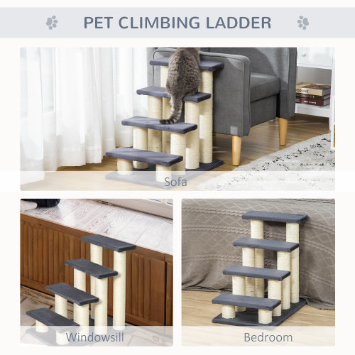 Gray Cat Tree with 4 Steps for High Beds and Couches - Indoor Climbing & Scratching Post