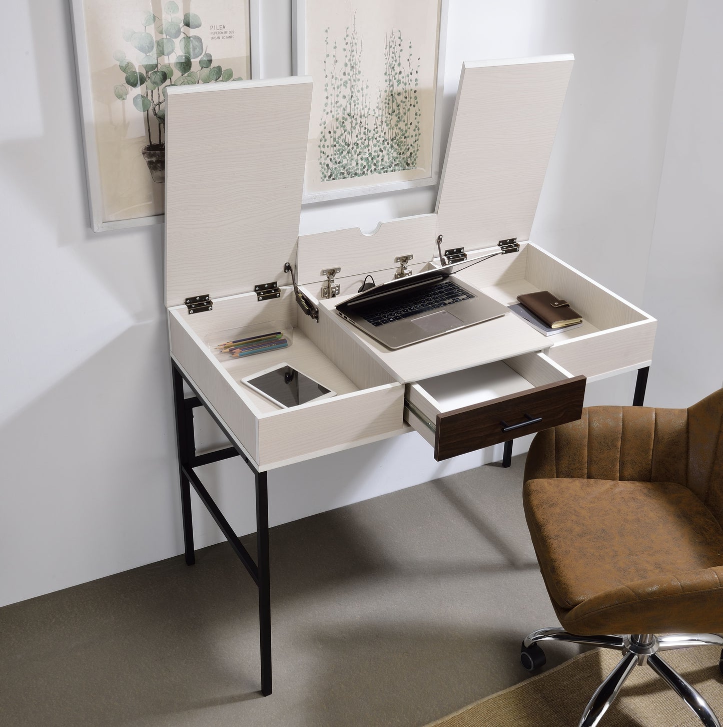 Writing Desk with USB Port - Natural & Black Finish