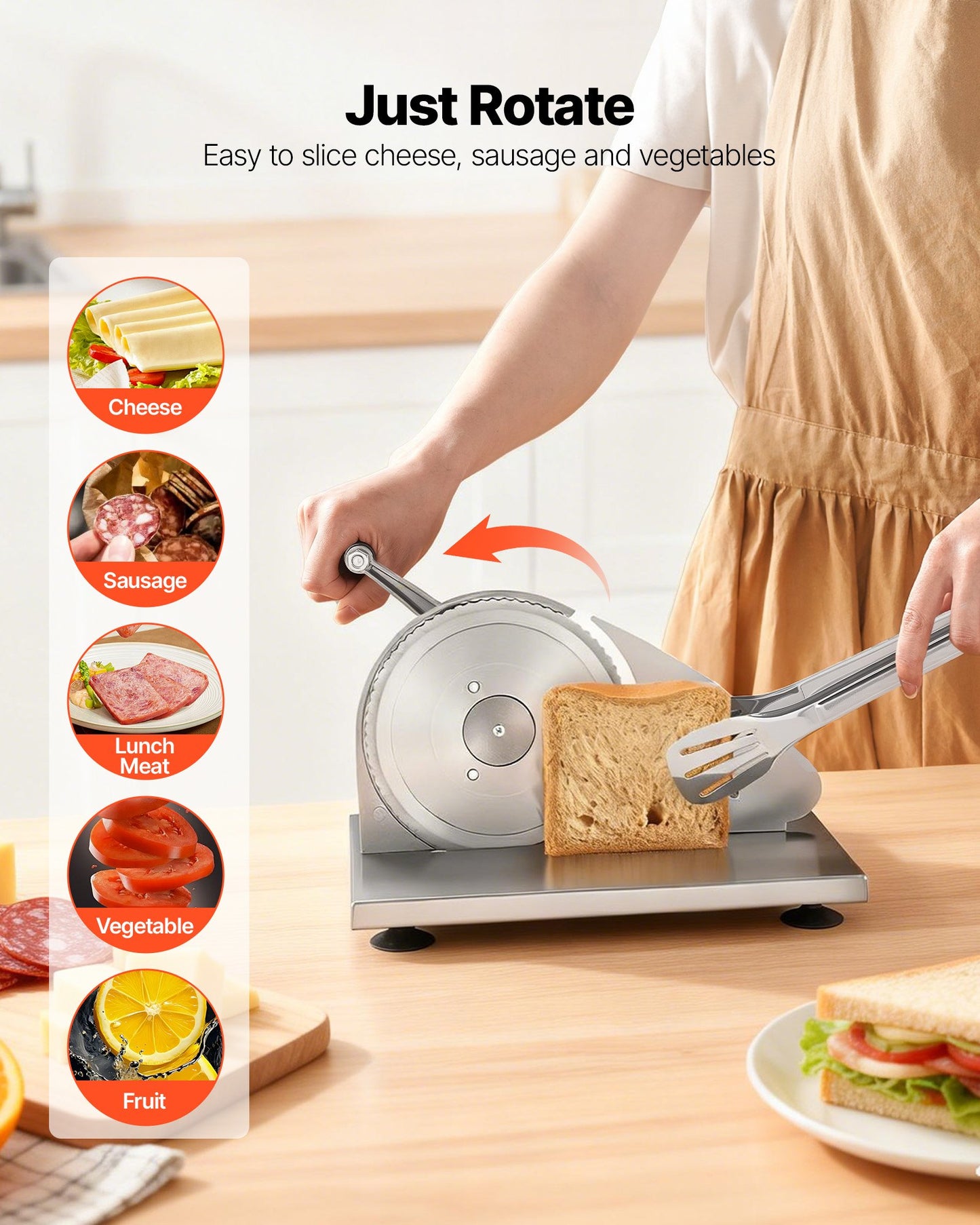Manual Bread & Cheese Slicer with Adjustable Thickness Stainless Steel Blade - Black
