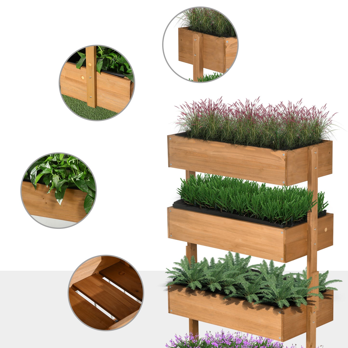 Vertical Raised Garden Bed with 4 Wooden Planter Tiers, Self-Draining Orange