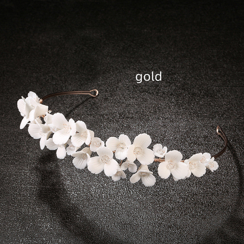 White Ceramic Flower Crown Headband for Women - Handmade Hair Accessory