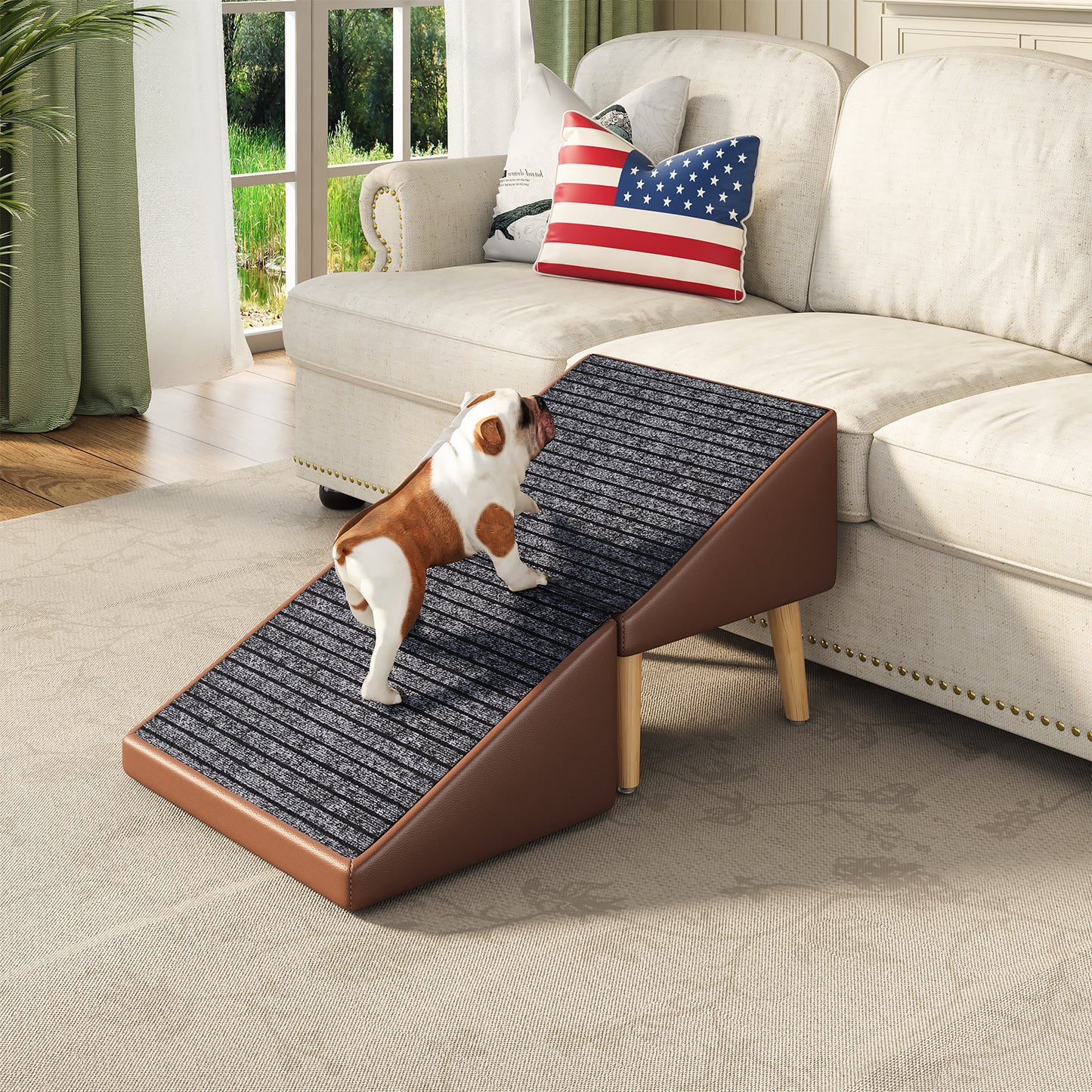 3-in-1 Pet Ramp with Storage and Footstool - Non-Slip, Supports 265 lbs, Brown