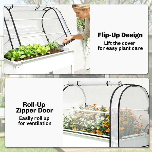 Raised Garden Bed with Mini Greenhouse Cover - White