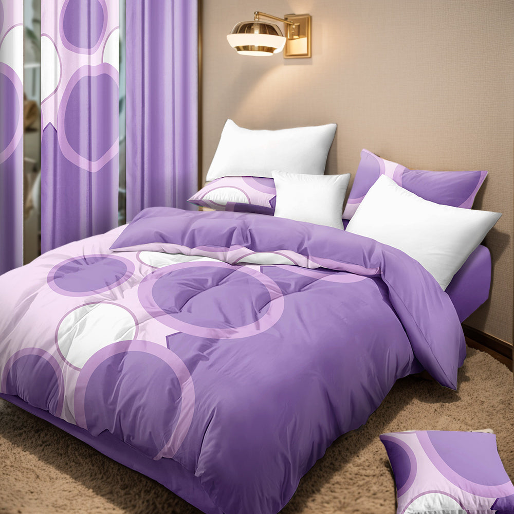 9-Piece Lavender Geometric Room in a Bag Set - Heavyweight Bedspread & Curtains