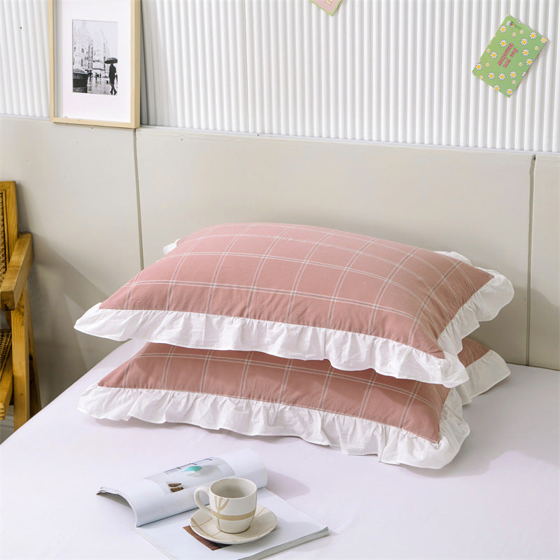 Washed Cotton Lace Pillowcase - Elegant Bedding Cover for Home Decor