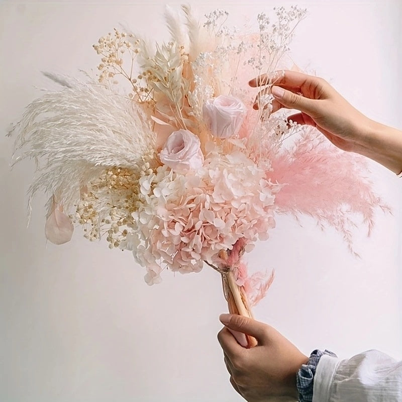Pink Rose and Baby's Breath Bouquet Decoration for Home & Garden
