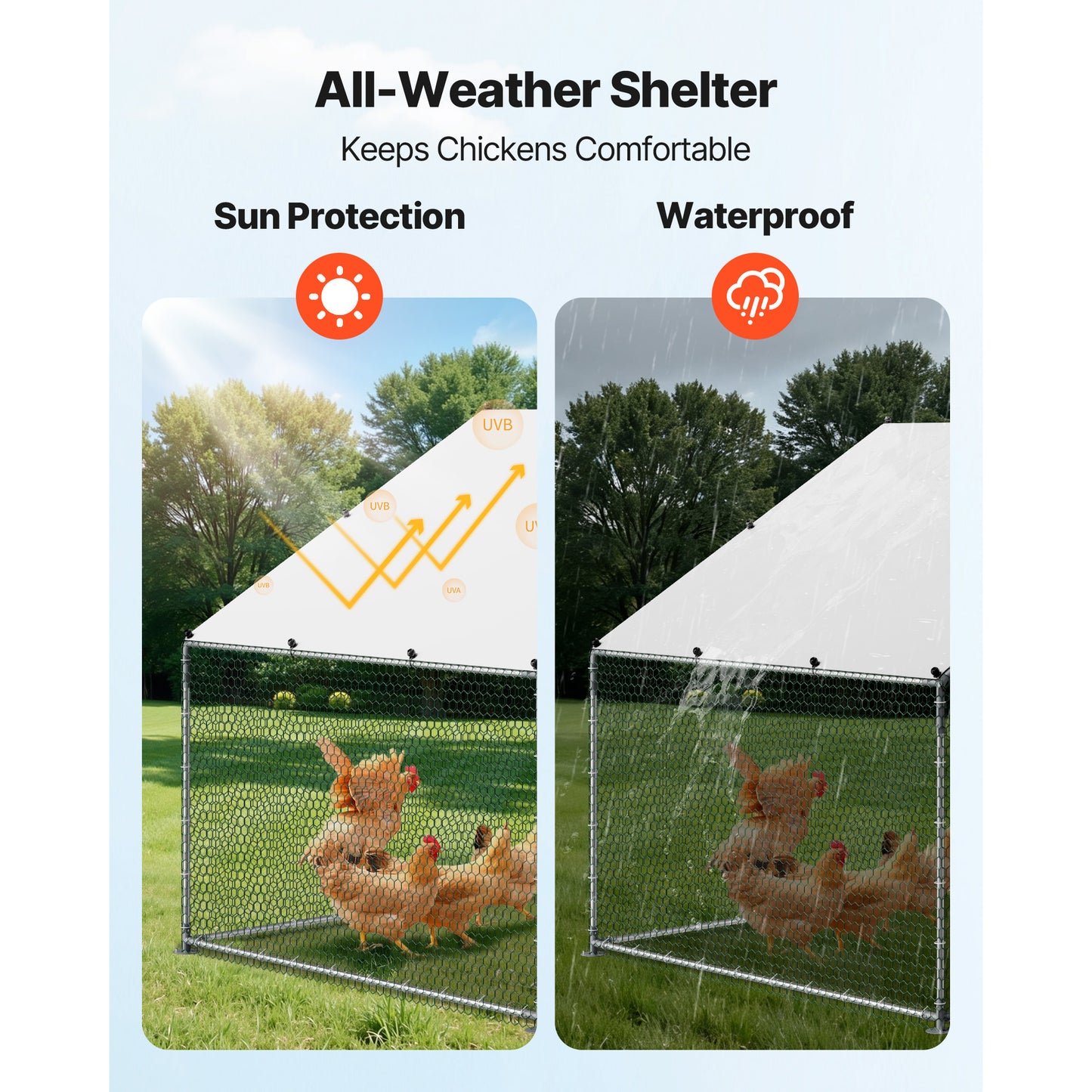 Large Metal Chicken Coop with Waterproof Cover & Lock - 9.8 x 6.6 ft Outdoor Poultry Pen