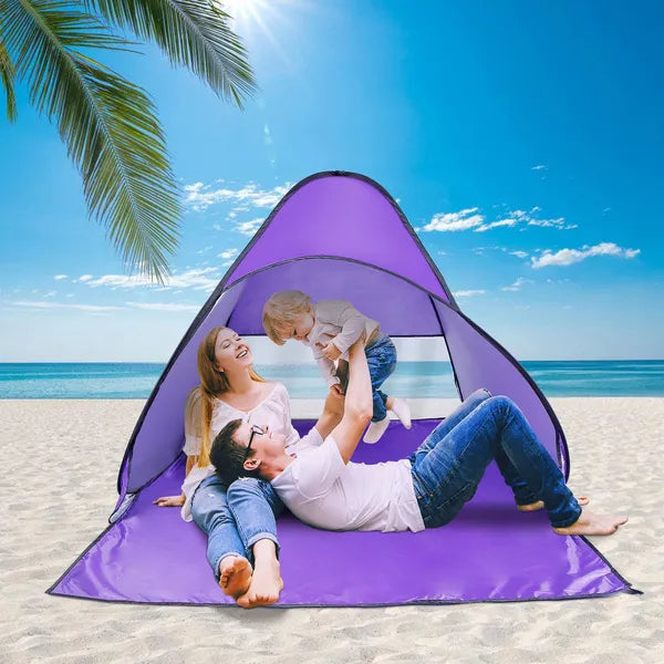 Automatic Beach Tent Canopy - UV Protection, Waterproof, Net Window, Purple