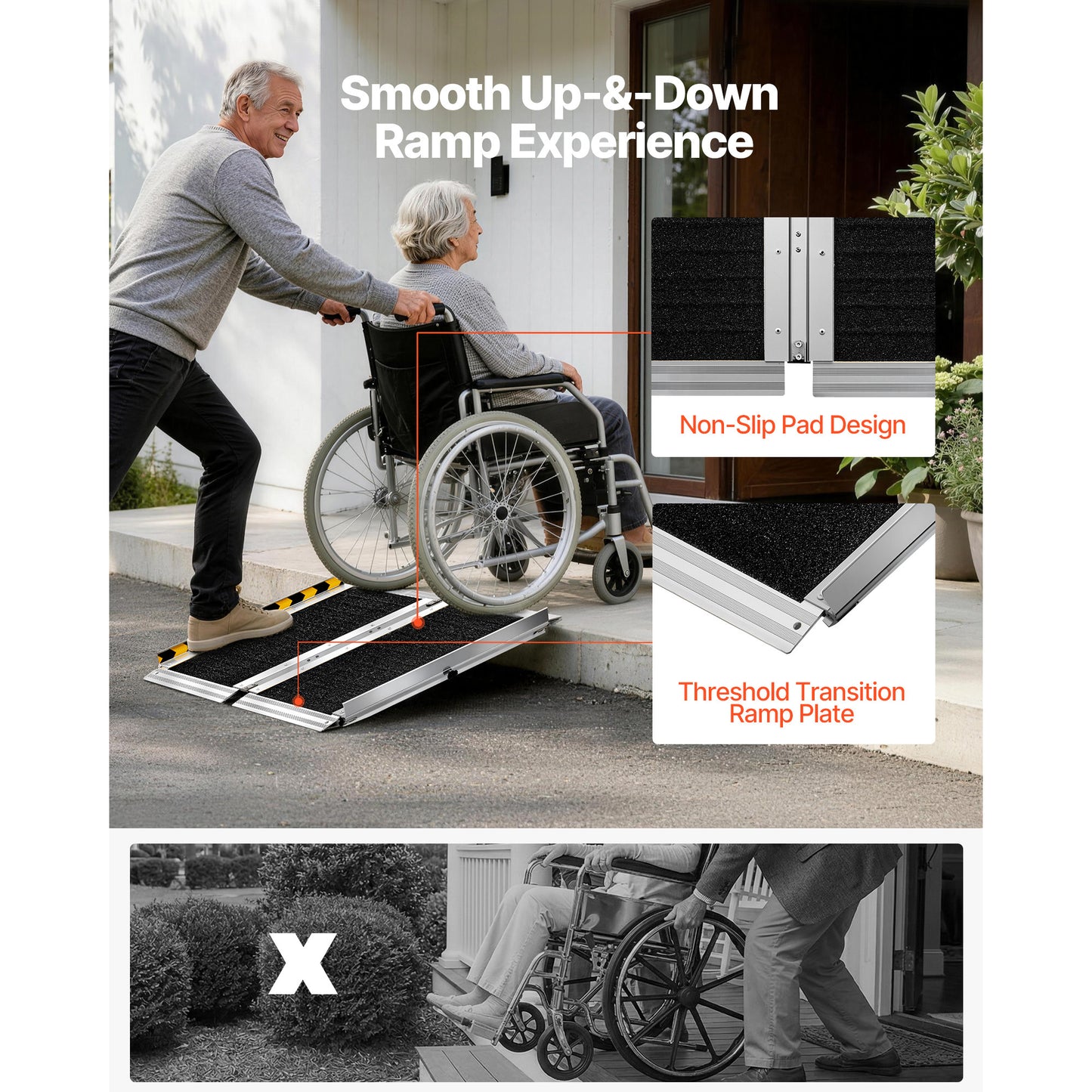 Portable Wheelchair Ramp 2FT Non-Slip Aluminum Folding Handicap Entry Threshold