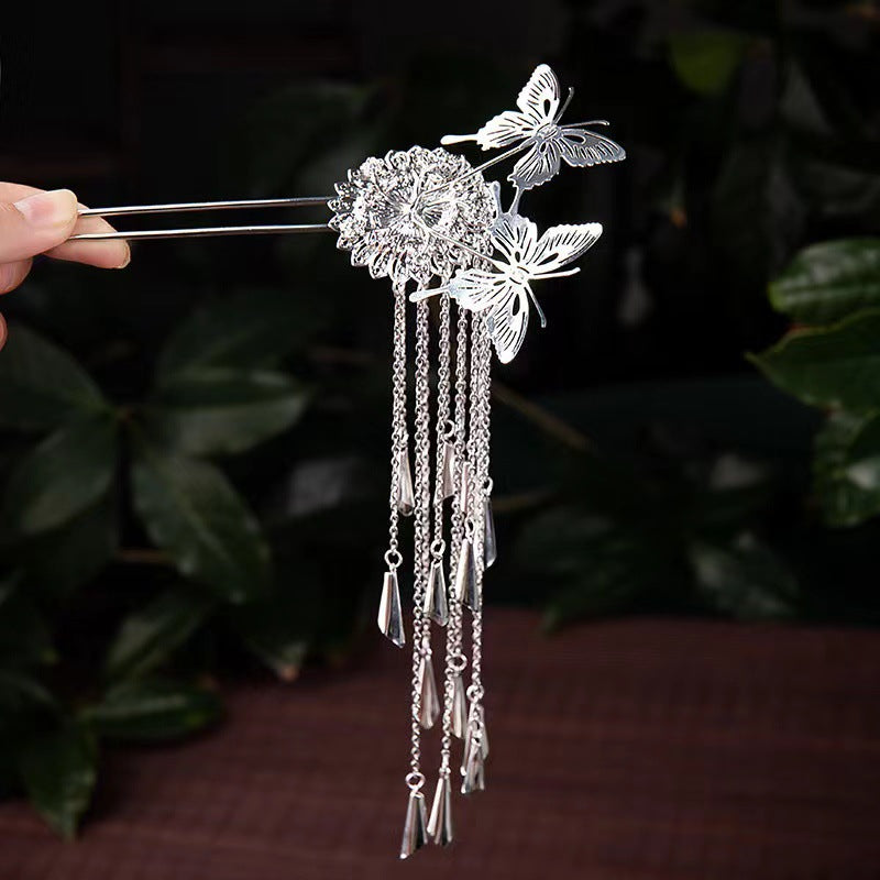 Butterfly Tassel Hairpin - Silver Alloy Hair Clip