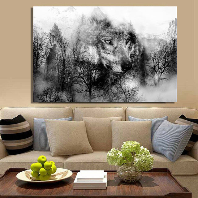Forest Wolf Head Wall Art Poster - Scandinavian Style Canvas Decor