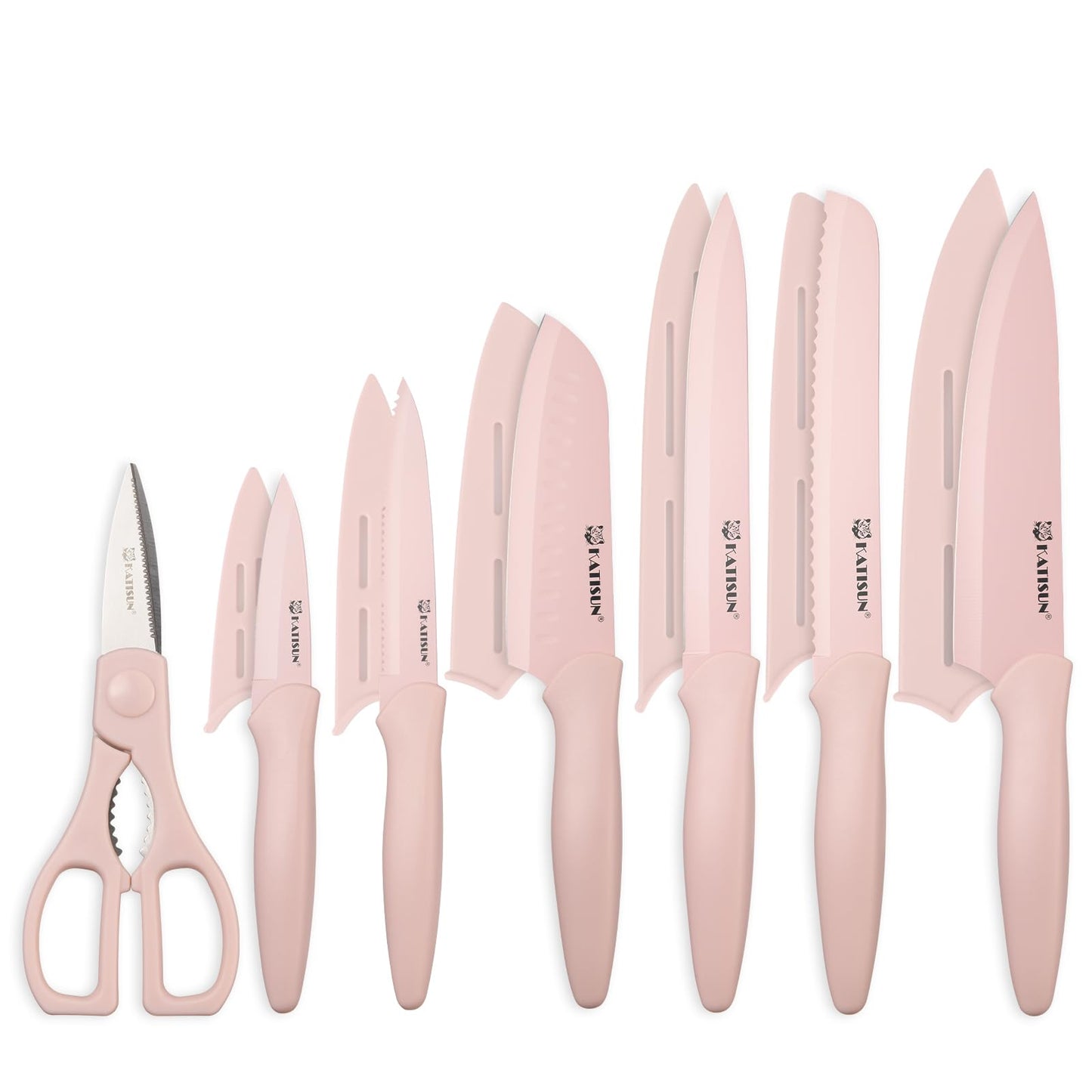 13-Piece Pink Kitchen Knife Set with Covers & Shears