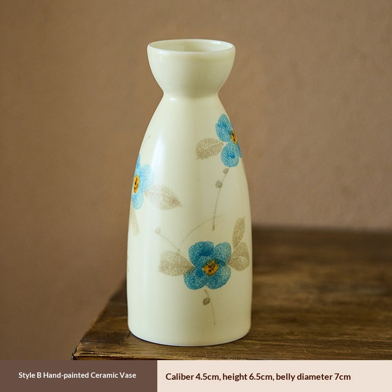 Hand-Painted Floral Ceramic Vase - Small Tabletop & Floor Decor - Blue Camellia Style