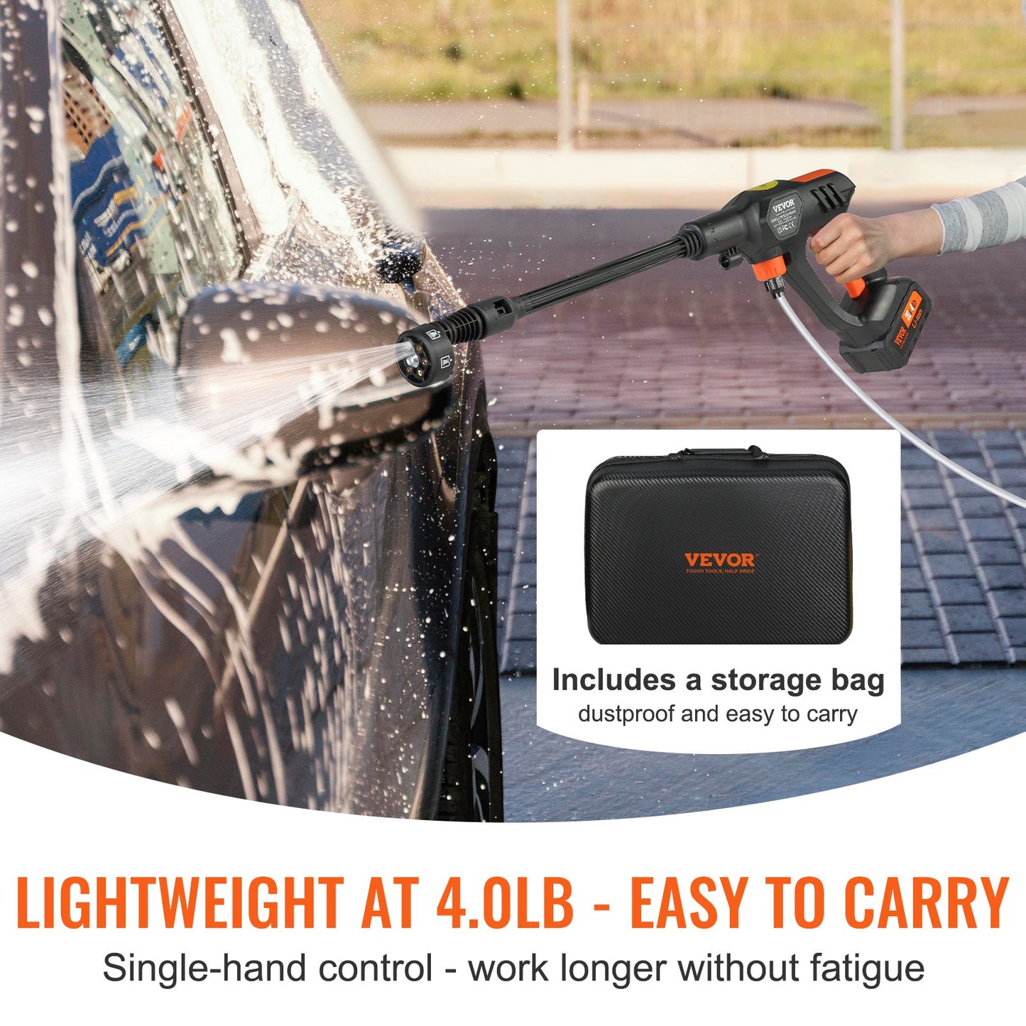 Cordless Pressure Washer 652 PSI 1.1 GPM Portable Car & Home Cleaning Tool - Black
