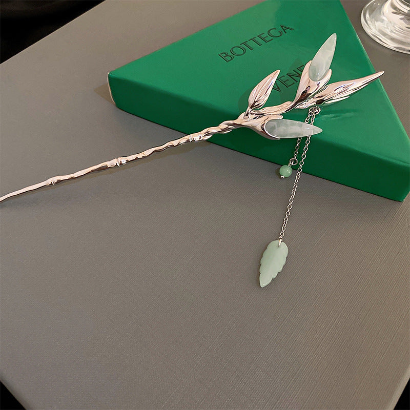 Alloy Leaf Hairpin with Tassel - Gold