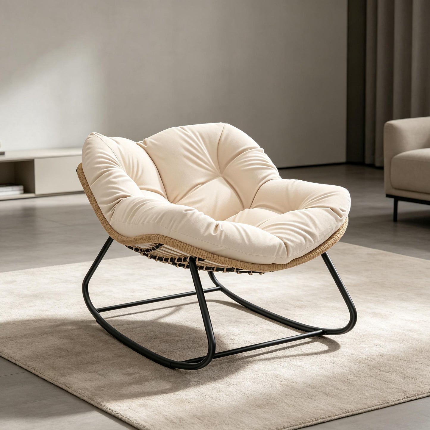 Oversized Rocking Egg Chair with Cushion - Cream White