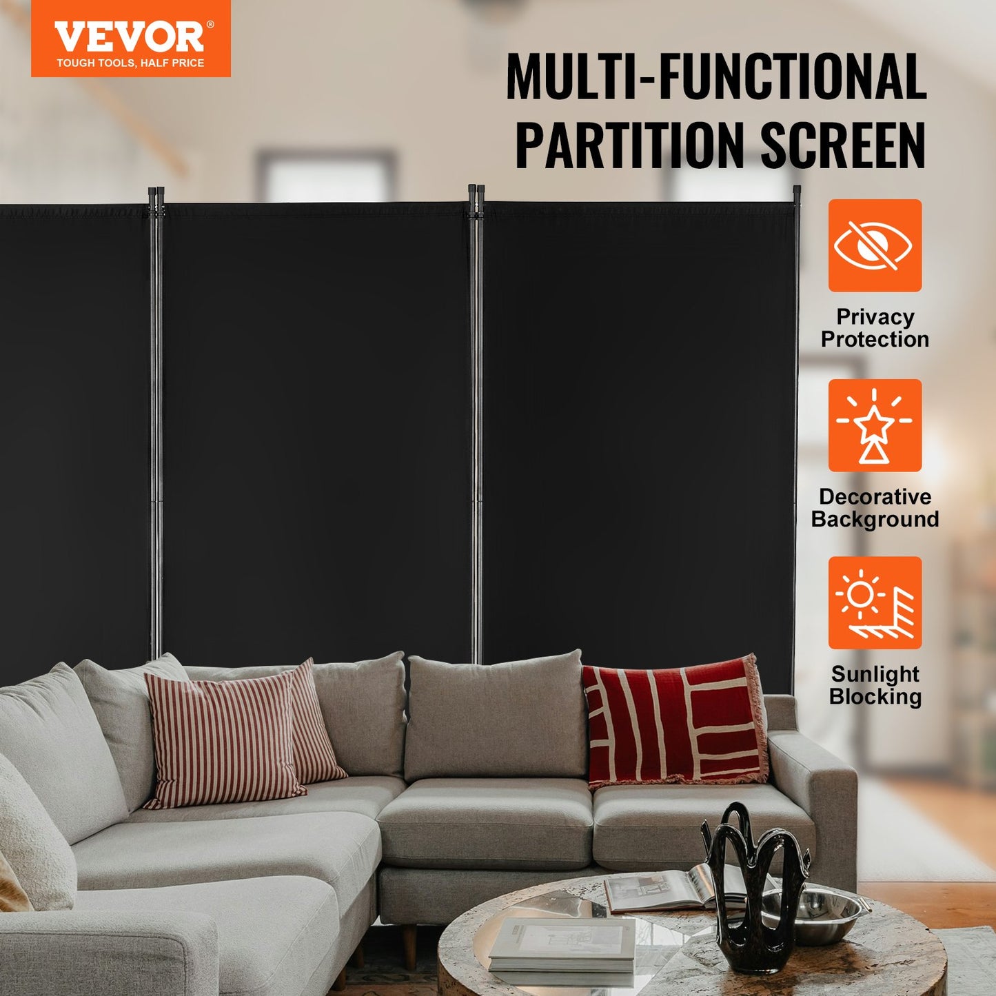 3 Panel Folding Room Divider - Portable Privacy Screen in Black