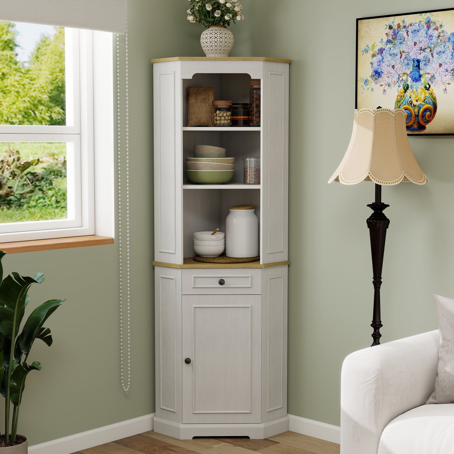 68 Tall Corner Cabinet, Freestanding Storage Cabinet With 1 Door,