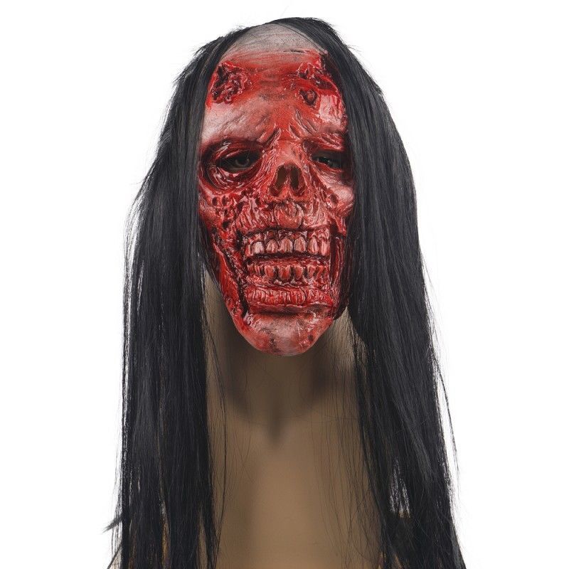 Horror Skull Latex Headgear Mask - Red