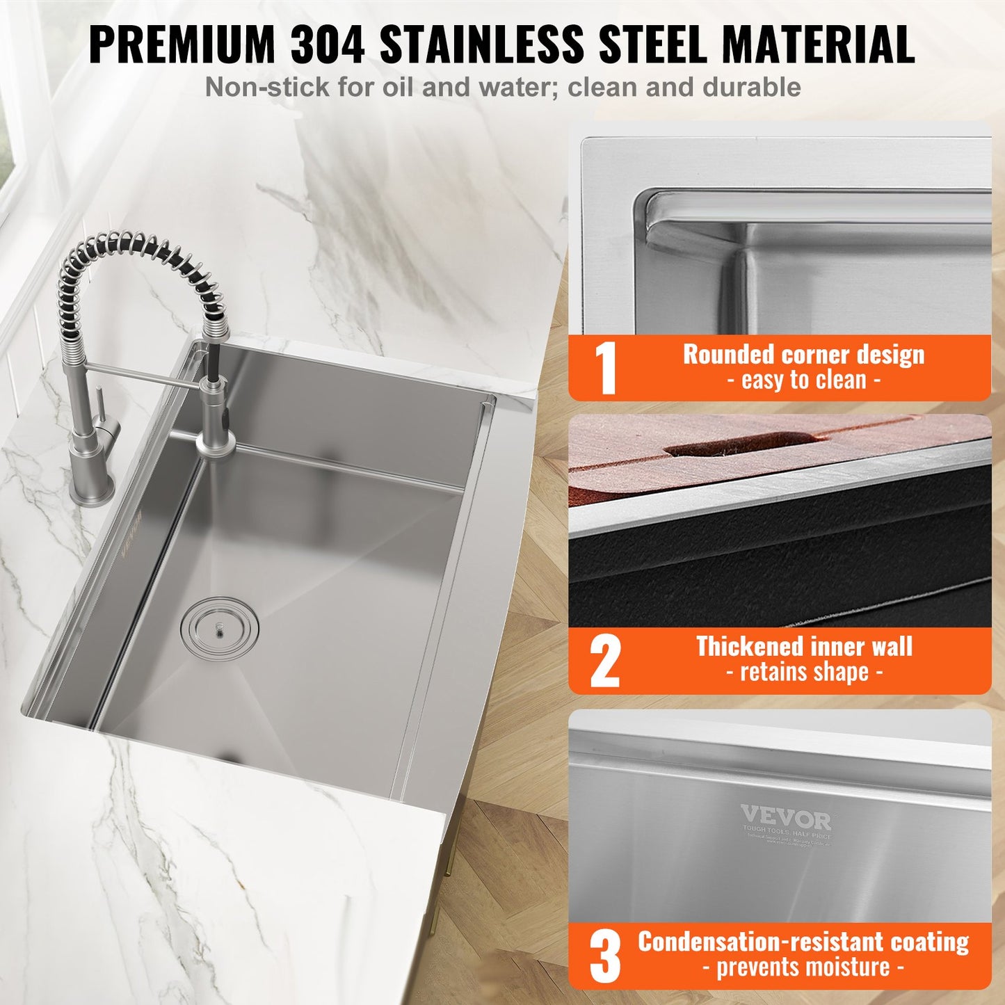 33" Farmhouse Kitchen Sink - 304 Stainless Steel Drop-In Basin